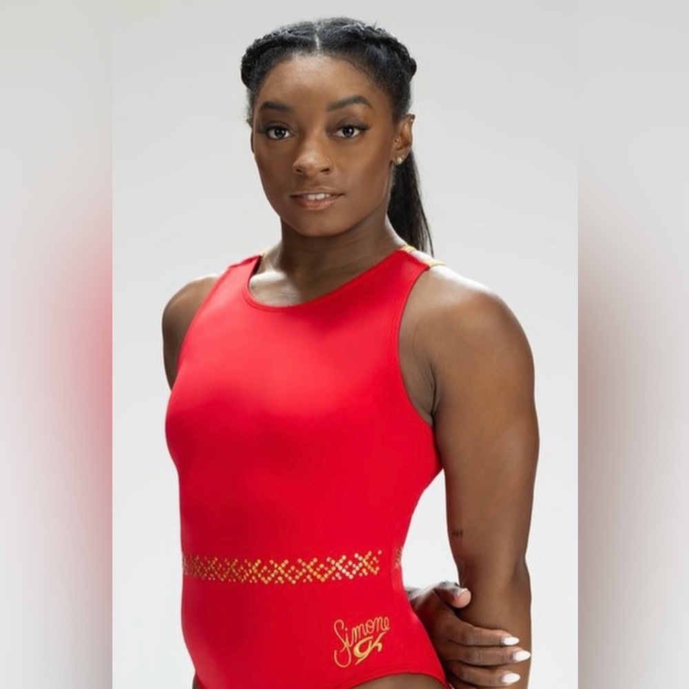 Red Sleeveless Top with Gold Accents